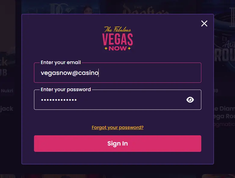 VegasNow login